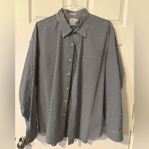J Crew Secret Wash Cotton Shirt, Navy Blue/White Gingham, XXL, EUC